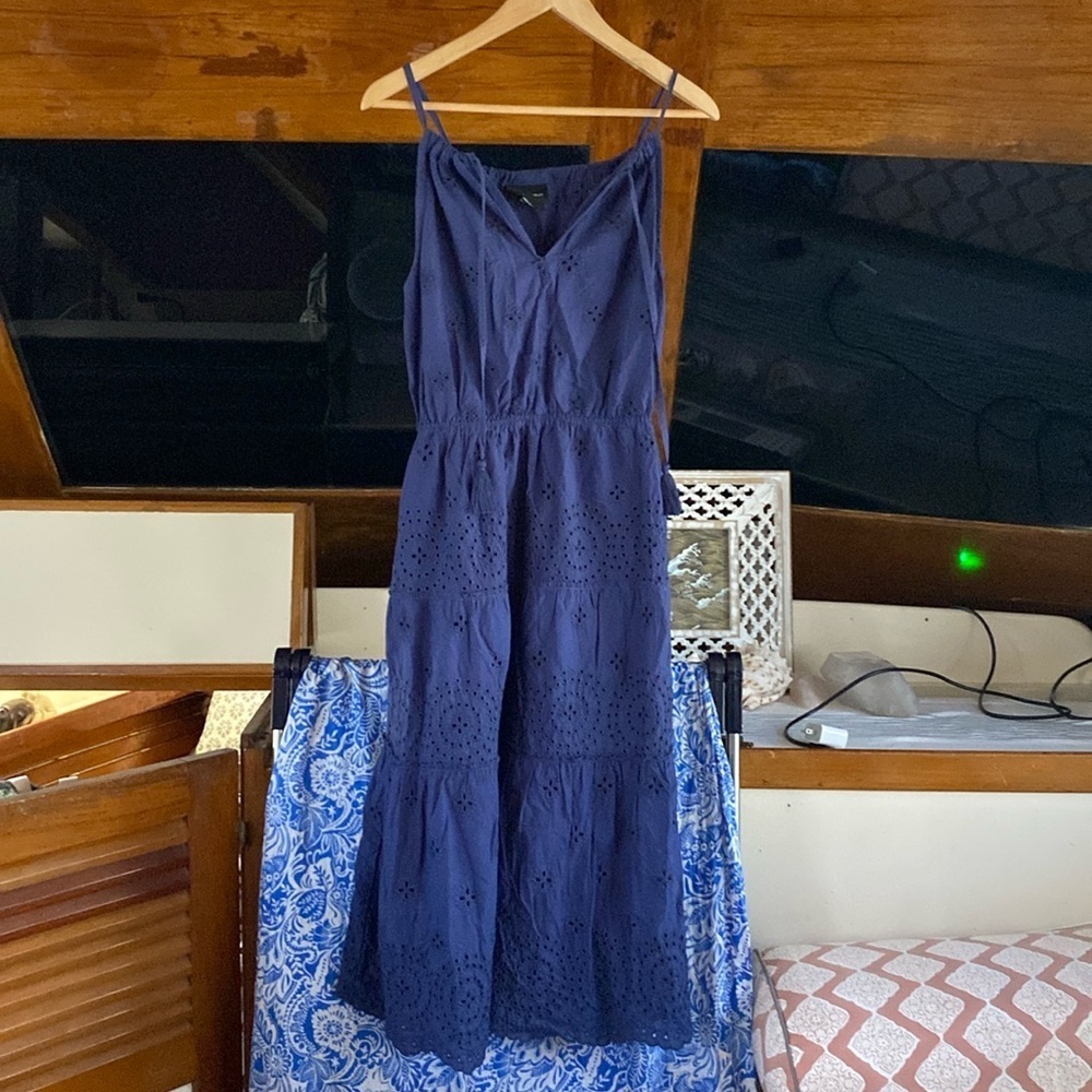 Liv Los Angeles navy blue eyelet dress with spaghetti straps size medium